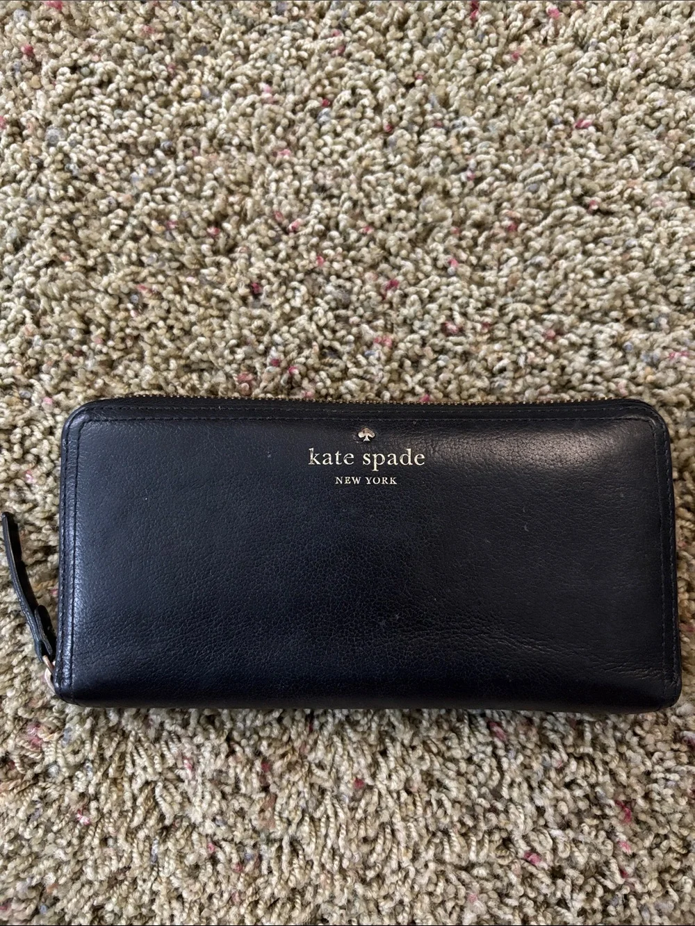 Kate Spade Black Pebbled Leather Zip Around Continental Wallet